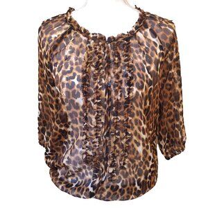 Express MobWife Y2k Leopard Tux Sheer Peasant Blouse Top
